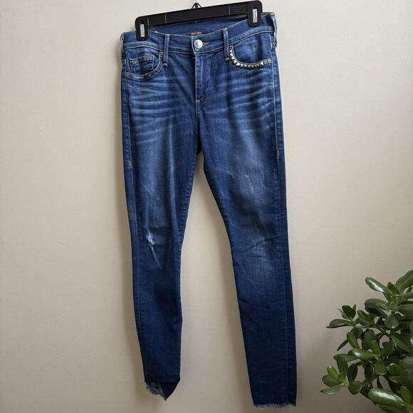 True Religion Halle Mid Rise Women's Super Skinny Studded Denim Jeans Size 26 - Picture 1 of 8